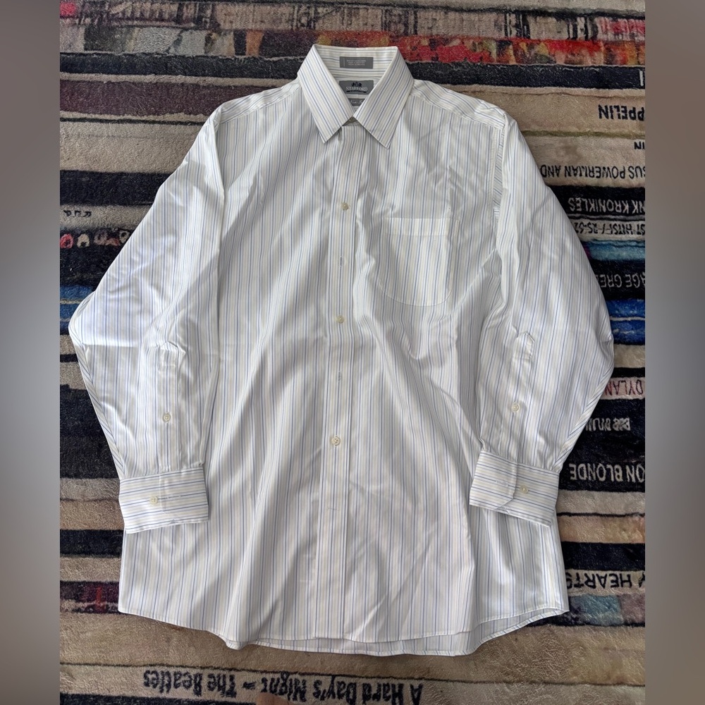 Stafford White and Gray Striped Dress Shirt
